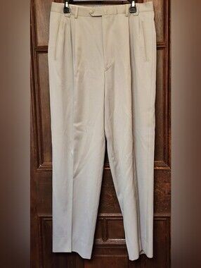 Vintage Bernini Pleated Men's Dress Wool Pants-Taupe-34/30-Made In Italy